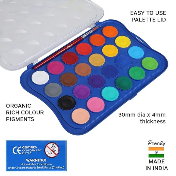 Doms 24 Shades 30mm Water Colour Cakes | Easy to Use | Organic Rich Colour Pigments | Free Brush Inside | Non-Toxic & Safe for Kids | Pack of 1 - Image 3