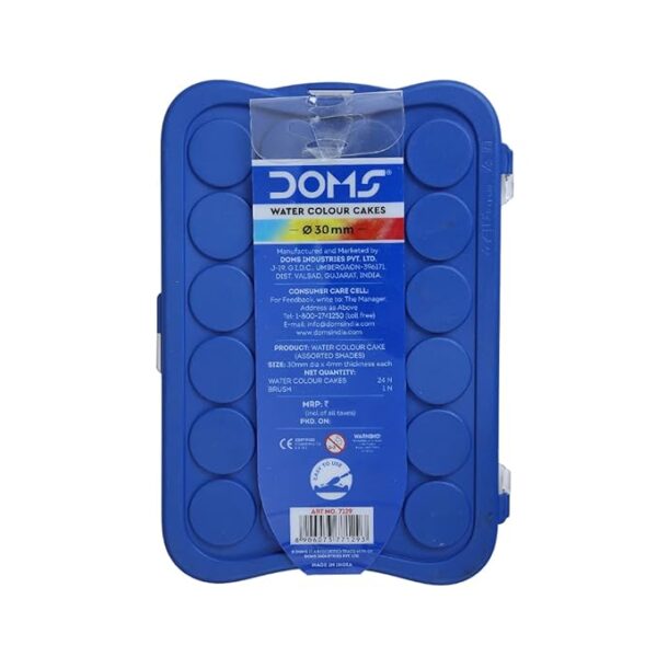 Doms 24 Shades 30mm Water Colour Cakes | Easy to Use | Organic Rich Colour Pigments | Free Brush Inside | Non-Toxic & Safe for Kids | Pack of 1 - Image 2
