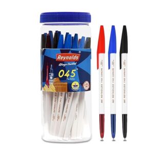 Reynolds 045 CARBURE 25 CT JAR, 16 BLUE, 6 BLACK & 3 RED | Ball Point Pen Set With Comfortable Grip | Pens For Writing | School and Office Stationery | Pens For Students | 0.7mm Tip Size
